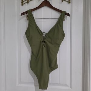 NWT Olive Green Lace Up One-Piece Swimsuit Sz Large‎